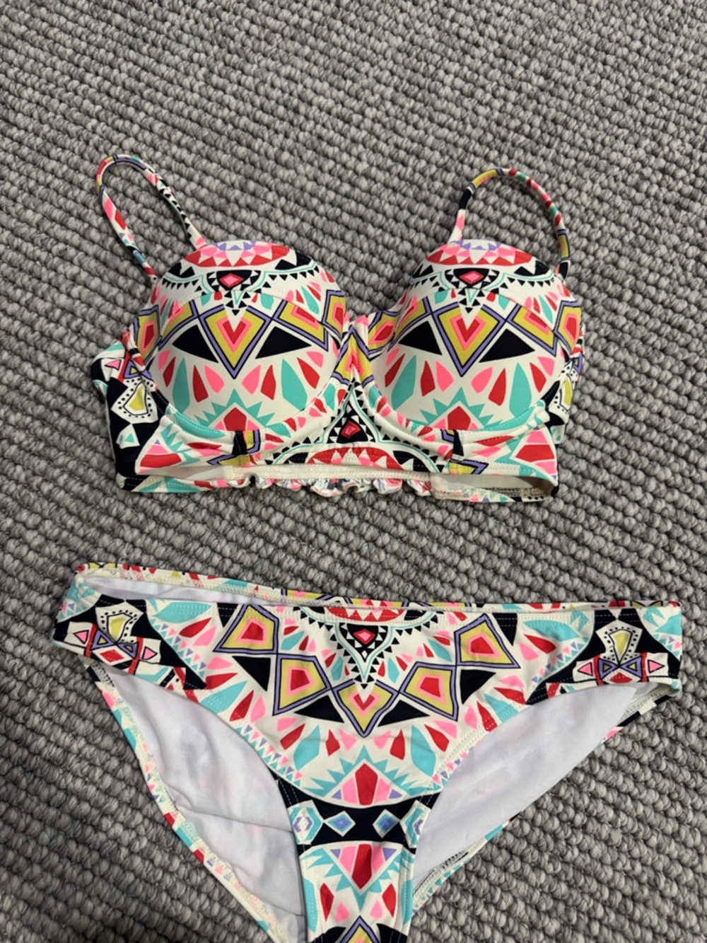 Billabong Multicolor Geometric Print Bikini Top - Coral, Mint & Black